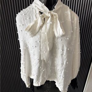 Rachel Comey White Textured Bow-Tie Blouse | Made in New York
